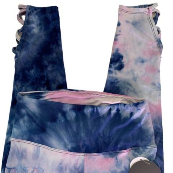 Jolie & Joy by FCT Tie Dye Leggings With Ankle Cut Out Detail Blue Pink White - Picture 3 of 8